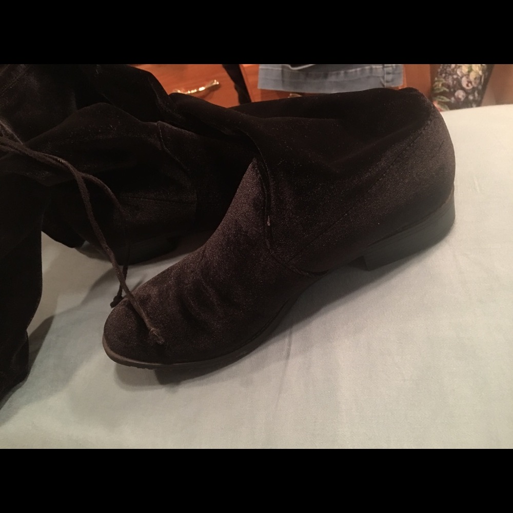 Black velvet knee high boots